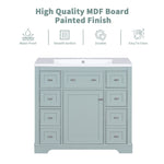 ZUN 36" Bathroom Vanity without Sink, Cabinet Base Only, One Cabinet and Six Drawers, Green WF306253AAG