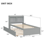 ZUN Twin Bed with Trundle,Bookcase,Grey 72214628