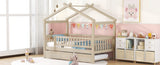 Twin Size Wooden House Bed with Twin Size Trundle, Natural WF302178AAN
