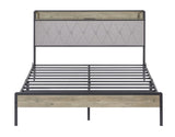 Bed frame with charging station Queen size,Grey, 87.8'' L x 61.8'' W x 39.2'' H. W1162123746