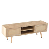 ZUN 55.12" Rattan TV cabinet, double sliding doors for storage, adjustable shelf, solid wood legs, TV 41461637