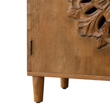 Rustic Hand-Carveden 2-Door Cabinet Boho Accent Storage Cabinet with Floral Design, Solid W2729P239174