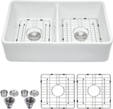 ZUN 32" L x 20" W Double Basin Farmhouse Kitchen Sink with Basket Strainer JY285T