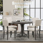 ZUN 5-Piece Retro Round Dining Table Set with Curved Trestle Style Table Legs and 4 Upholstered Chairs 68208940