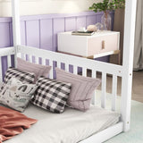 Full Size Canopy Frame Floor Bed with Fence, Guardrails,White W504P143282