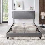 ZUN Queen Size Upholstered Platform Bed Frame ,Wood Slat Support, Easy Assembly,Grey W311110547