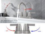 Bathroom Faucet Brushed Nickel 2-Handle Bathroom Sink Faucet 360 Degree High Arc Swivel Spout 60669503
