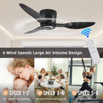 ZUN 42" Flush Mount Ceiling Fan without light, 3 Reversible Blades, with 6 Speeds Reversible DC 15878211