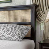 Queen Size Rubber Wooden, Solid Wooden Bed with Rattan Headboard, Enhanced by Support Feet,Espresso W504P252031