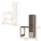 ZUN Broadmoor Computer Desk with 4-Tier Bookcase and 1-Door Cabinet Gray B062111730