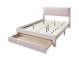 Contemporary 1pc Queen Size Bed w Storage Drawer Light Pink Corduroy Texture Design Platform B011P238967