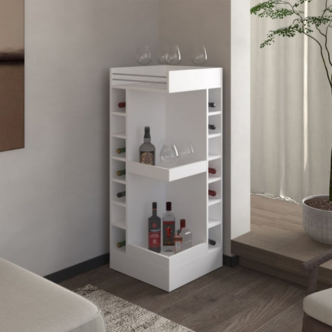 ZUN FM FURNITURE Lamer Corner Bar Cabinet with Wine Rack and Open Shelf, White B128P269882