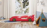 ZUN Wooden Race Car Bed,Car-Shaped Platform Twin Bed with Wheels For Teens,Red & Yellow WF310553AAJ