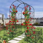 ZUN Metal Garden Arch with two plant stands 79.5'' Wide x 86.6'' High Climbing Plants Support Rose Arch W158681135