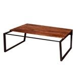 ZUN 41.7 Inch Rectangular Coffee Table with Plank Style Top, Metal Frame, Brown and Black B05671899