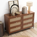 ZUN Modern Cannage Rattan Wood Closet 6-Drawer Dresser Wood Storage Cabinet Sideboard for Bedroom, WF315593AAD