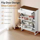 ZUN Slim Shoe Cabinet with 2 Flip Drawers &1 Drawer, Narrow Wall Hidden Shoe Cabinet, Freestanding Shoe W2948P245235