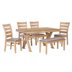 ZUN 6-Piece Retro 59"L Rectangular Dining Table Set, Table with Unique Legs and 4 Upholstered Chairs & 1 31729080