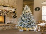 7 FT Pre-lit Snow Flocked Christmas Tree, Artificial Hinged Xmas Pine Tree with 1100 Branch Tips, 02996300