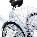 ZUN Adult Tricycle 24 inch Bike Cruiser Trike with Shopping Basket White 43400148