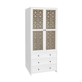 Hollow pattern 2 door 3 drawer wardrobe, the collision of wood color and white, suitable for W688P276738