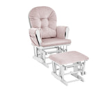 ZUN Mason Glider and Ottoman White Wood and Pink Fabric B02263776