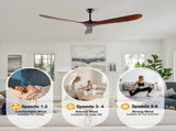 72 Inch Ceiling Fan with 3 Solid Wood Blades, Reversible Quiet DC Motor, Remote Control, Modern W3816P585993
