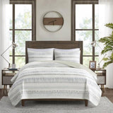3 Piece Printed Microfiber Seersucker Quilt Set Taupe/Blue King/Cal King B03597655