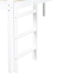 ZUN Twin Low Loft Bed with Slide, Ladder, Safety Guardrails, Rubber Wood Twin Loft Bed,White W504P218525