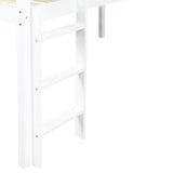 ZUN Twin Low Loft Bed with Slide, Ladder, Safety Guardrails, Rubber Wood Twin Loft Bed,White W504P218525