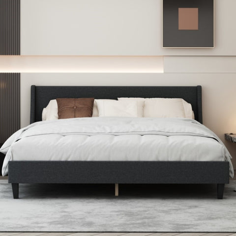 ZUN King Size Bed Frame Upholstered Bed Frame Platform ,Non-adjustable Headboard Linen Fabric Headboard W1793138517