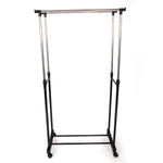 ZUN Dual-bar Vertical & Horizontal Stretching Stand Clothes Rack with Shoe Shelf YJ-03 Black & Silver 23353830