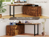 Reversible L-Shaped Desk with Built-in Charging Station, Home Office Desk with Drawers & File 04161384
