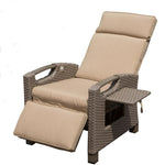 ZUN Outdoor Recliner Chair, Patio Recliner with Hand-Woven Wicker, Flip Table Push Back, Adjustable W1859P196426