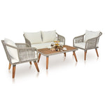 ZUN 4 Piece Patio Furniture Set, Outdoor Acacia Wood Conversation Set, All-Weather Rope Sofa Set with 73393792