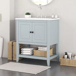 ZUN 30" Gray Modern Sleek Bathroom Vanity Elegant Ceramic Sink with Solid Wood Frame Open Style Shelf & N725P189825E