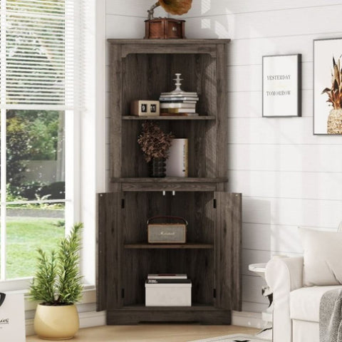 ZUN Tall Corner Cabinet with Doors for living room, bathroom,Dining Room or Kitchen,color:Dark walnut W1307P180356