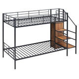 Twin Over Twin Metal Bunk Bed with Lateral Storage Ladder and Wardrobe, Black MF315578AAB