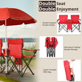Portable Outdoor 2-Seat Folding Chair with Removable Sun Umbrella Red 76868588