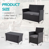4 Piece Outdoor PE Wicker Furniture Set, Patio Black Rattan Sectional Sofa Couch with Washable T2712P306832