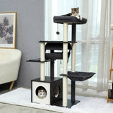 ZUN Modern Cat Tree 6 Levels Wooden Cat Tower with Sisal Scratching Posts, Roomy Condo, Spacious Perch, 83723792