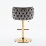 A&A Furniture,Swivel Barstools Adjusatble Seat Height With Gold-plating Base, Classic Velvet W1143P204046