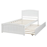 Twin size Platform Bed with Trundle, White WF194304AAK