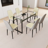 51" 6 person glass dining table set, kitchen set with black metal leg dining table and chairs, 62923515