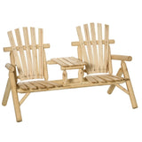 Wood Patio Chair Bench with Center Coffee Table/Garden chairs/courtyard chairs 59075108