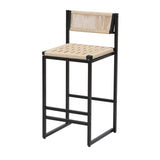 Set of 2 Woven Bar Stools with Backrest Paper Rope Weave Dining Chairs for Kitchen Island W1757P254843