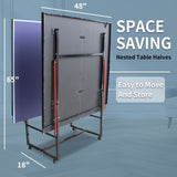 8ft Blue Mid-Size Table Tennis Table Foldable & Portable Ping Pong Table Set for Indoor Games with W1408P324620