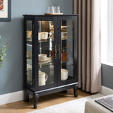 Curio Cabinet with Tempered Glass Doors, Lighted Display Cabinet with Mirrored Back Panel & W1758P297548