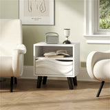 White bedside table with drawers and open shelves 43820483