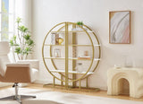 4 Tiers Home Office Open Bookshelf, Round Shape, Different Placement Ways, MDF Board, Gold Metal 70585705